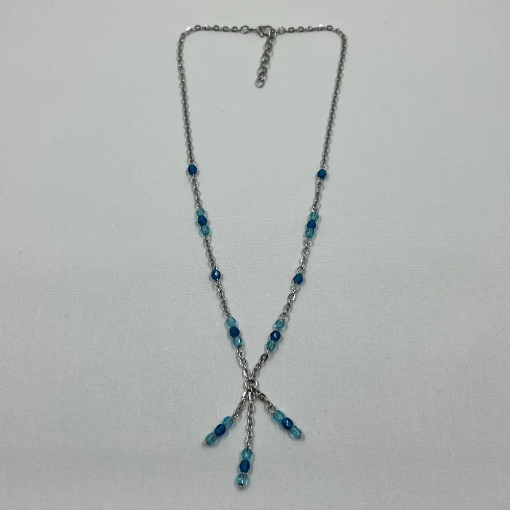 Silver Toned 18” Necklace with Blue Beading - Picture 4 of 4